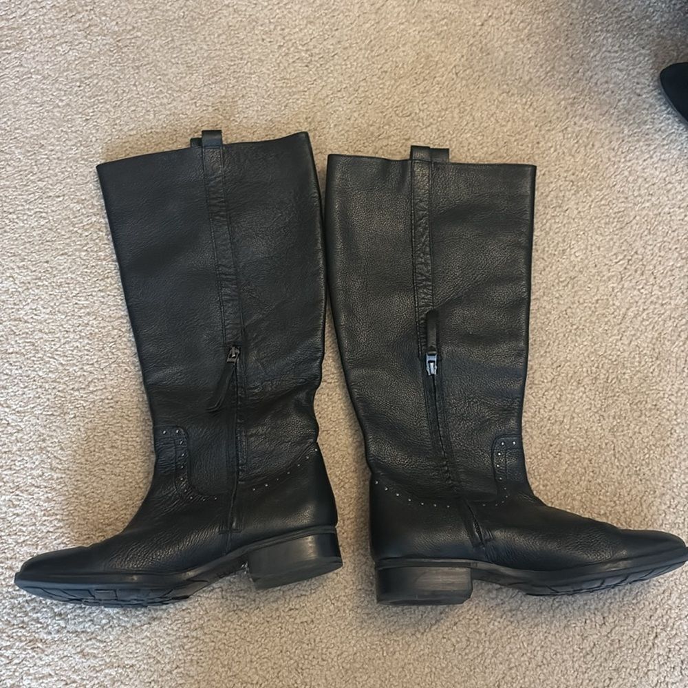 Sam Edelman Prina Riding Boot Black Studded Leather Flat Sz 10 - Picture 3 of 11